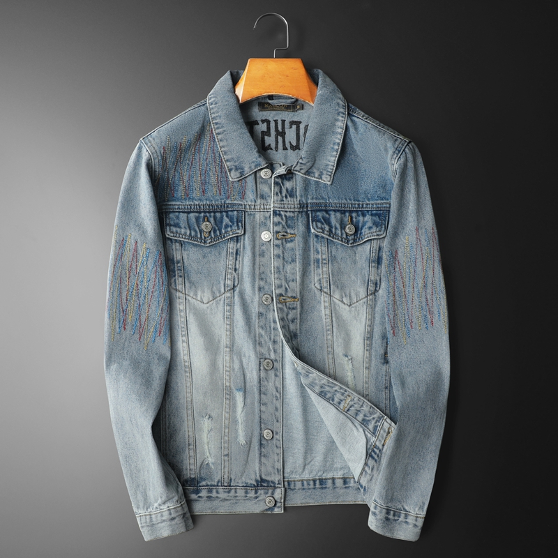 Streetwear High End Brand - Marka Vintage Yıkanmış Denim Ceket Erkekler