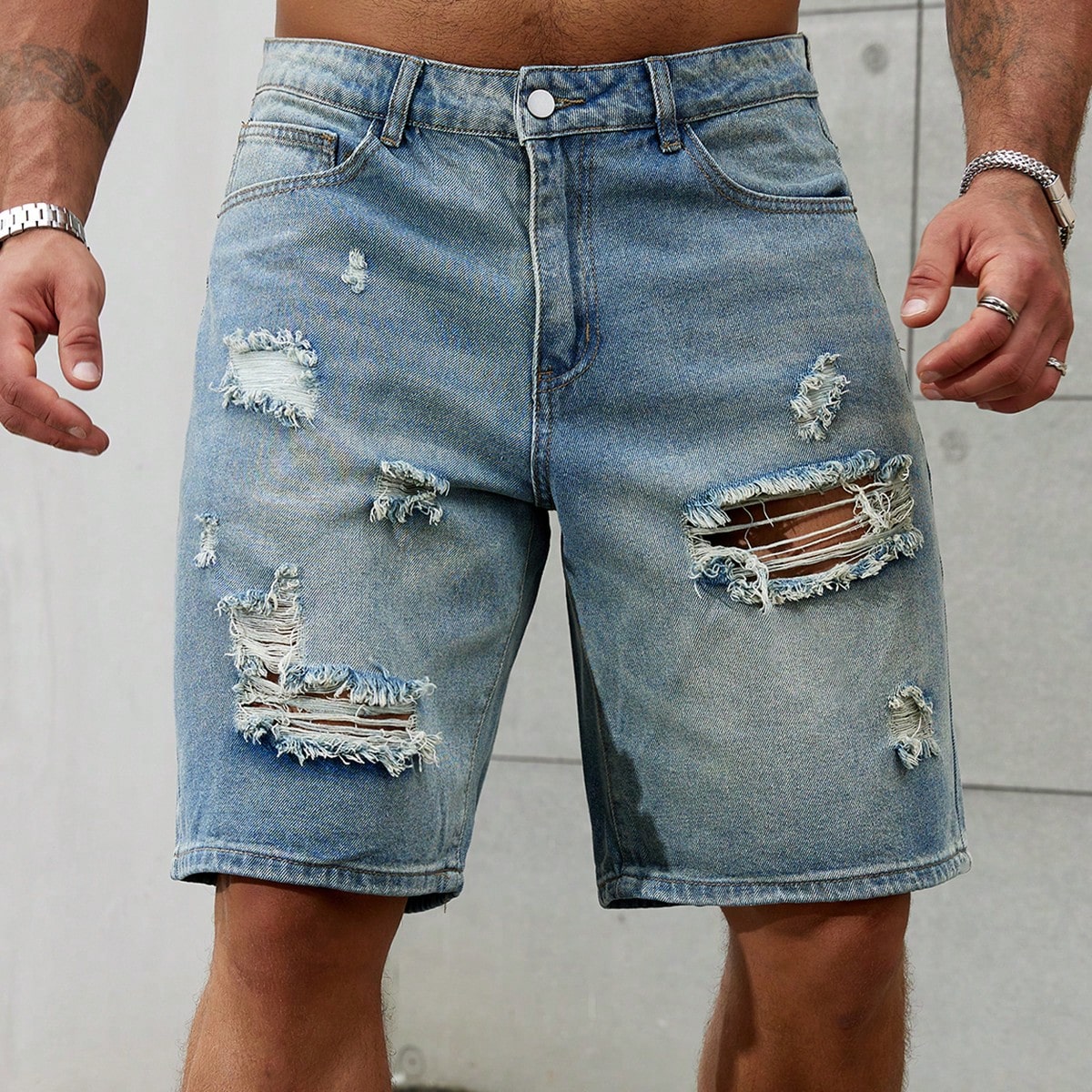 Yeni moda Mens yırtık kısa kot - Streetwear Brands incelemesi ve fiyatı